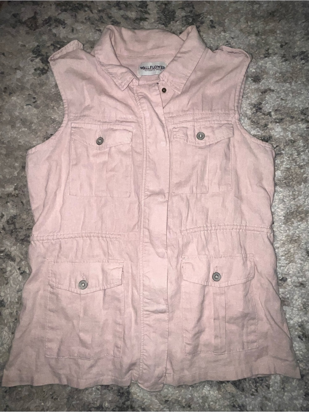 Linen blend Wallflower Pink Sleeveless Utility Vest - Picture 1 of 5